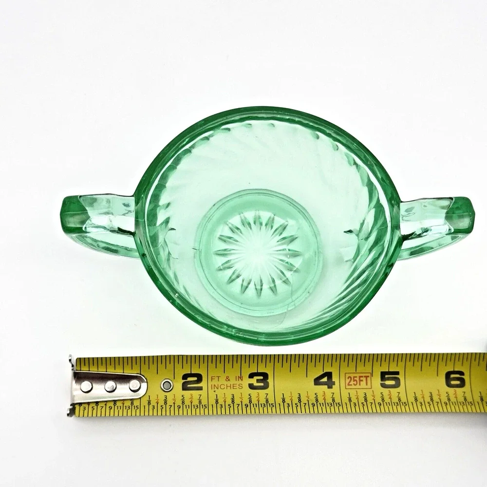 Vintage Imperial Uranium Depression Glass Twisted Optic Open Sugar Creamer READ